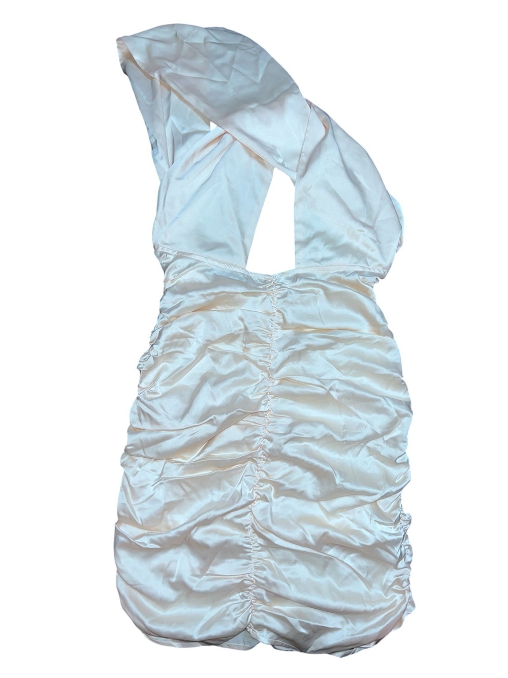 Fashion Nova Creme One-Shoulder Ruched Mini Dress